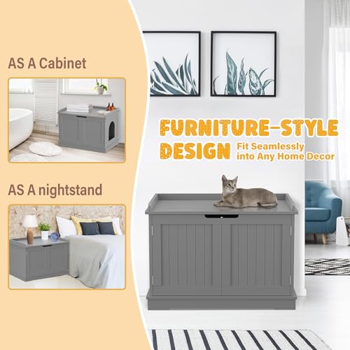 Cat Litter Box Enclosure Cabinet (Gray)