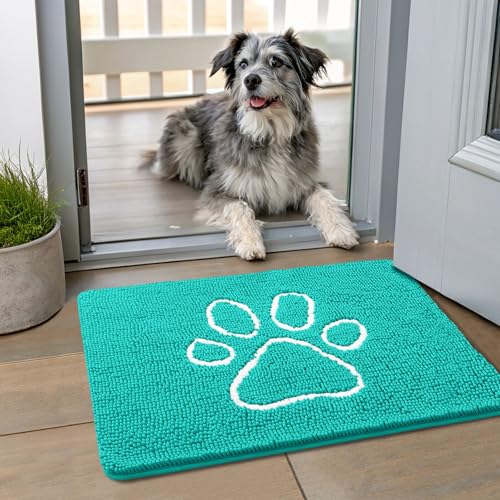 Dog Door Mat for Muddy Paws (24"X16" / Turquoise and White)