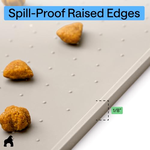 Dog Food Mat 100% Waterproof Silicone (Beige / 16"l X 10"w)