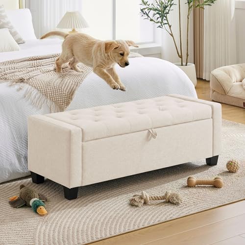 43" Ottoman with Storage (Beige / 19.2"D x 43"W x 16.9"H)