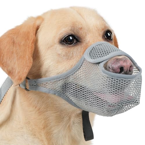 Mesh Dog Muzzle for Large Medium Small Dogs with Front Opening (Grey / M)