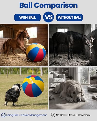 Herding Ball for Dogs Horse & Cover 25" Ball for Horses Large with Hand Pump for Play Horse Toys for Horses Stall (Red and Blue and Yellow / 25 inches)