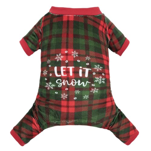 Small Dogs Outfit Soft Puppy Onesies Pjs Christmas Dog Pajamas Pet Coat Cat Apparel Comfy Doggie Jumpsuit Bodysuit for All Seasons P357S (Plaid Snow / Small)
