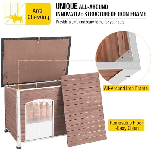 Dog House Outdoor & Indoor Wooden Dog Kennel for Winter with Raised Feet Weatherproof for Small & Medium & Large Dogs (43.3"Light Brown)