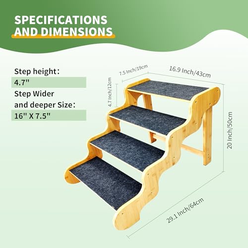 Dog Stairs for Large & Older Dogs (4-Step Natural / 4-Step 29x17x20 inch)