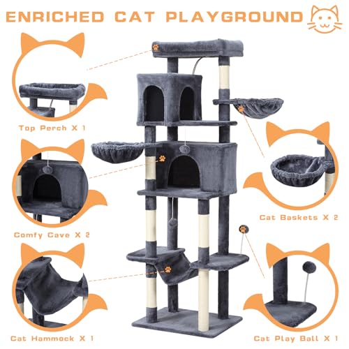 70 Inch Cat Tree (Deep Grey)