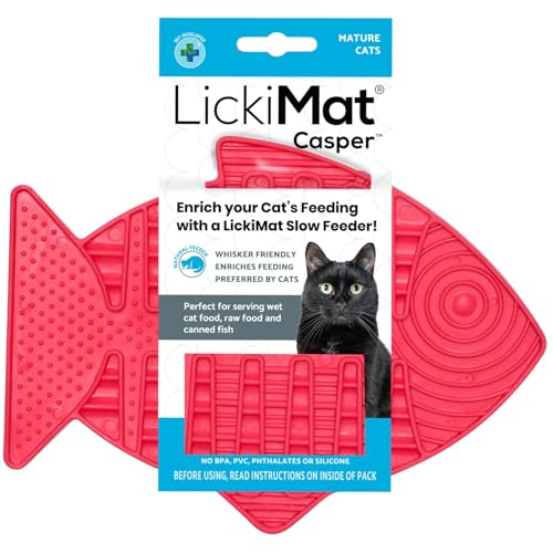 Casper, Fish-Shaped Cat Slow Feeders Lick Mat, Boredom Anxiety Reducer; Perfect for Food, Treats, Yogurt, or Peanut Butter. Fun Alternative to a Slow Feed Cat Bowl or Dish, Pink (Pink)