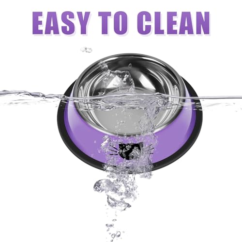 3 Pcs Non Slip Stainless Steel Small Cat Food Bowls (Purple, Green, Orange / 7 oz)