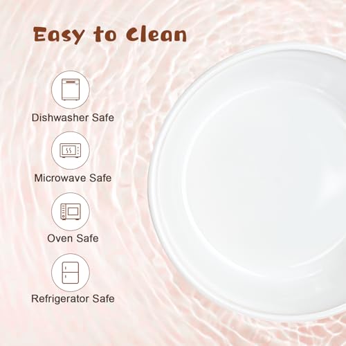 Ceramic Elevated Dog Bowl Set with Acacia Wood Stand for Food and Water for Medium Dogs (42.27 Oz / Dog Paw White)
