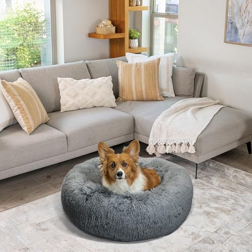 Original Calming Donut Dog Bed (Gray Shag / Small)