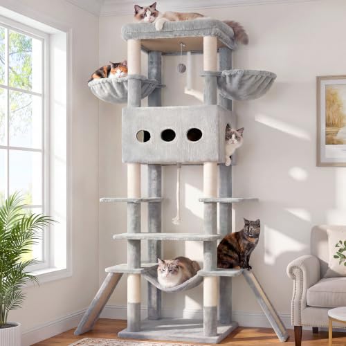 Cat Tree 78.7'' Tall Tower with Extra Wide Top Platform GCT804W (78.7 inches / Light gray)