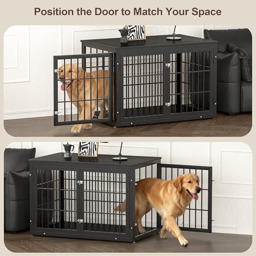 46" Heavy Duty Dog Crate Furniture for Large Dogs (Black / 46.0"L x 29.1"W x 31.1"H)