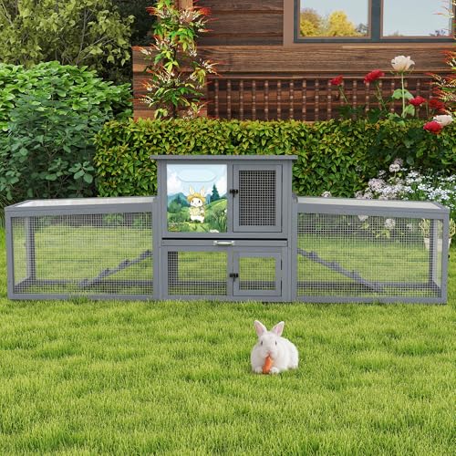 Outdoor Deluxe Rabbit Hutch Health Bundle (Gray White)