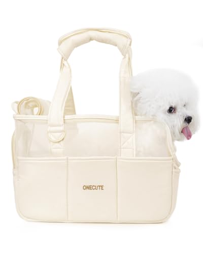 Dog Purse Carrier for Small Dogs Rabbit cat with Large Pockets (Beige Mesh / 17.0"L x 7.5"W x 12.0"H)