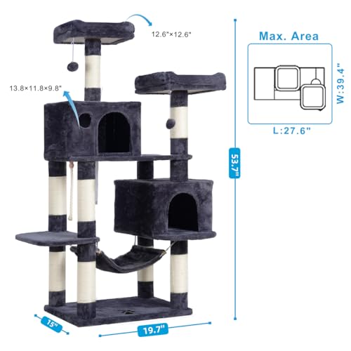 Cat Tree Tower with Sisal Scratching Posts (53.7 Inches / Smoky Gray)