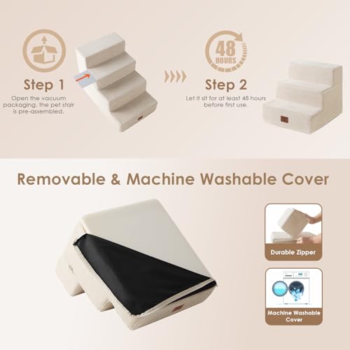 Dog Stairs for Small Dogs 13.5" H (Beige / Standard 15" x 18" x 13.5")