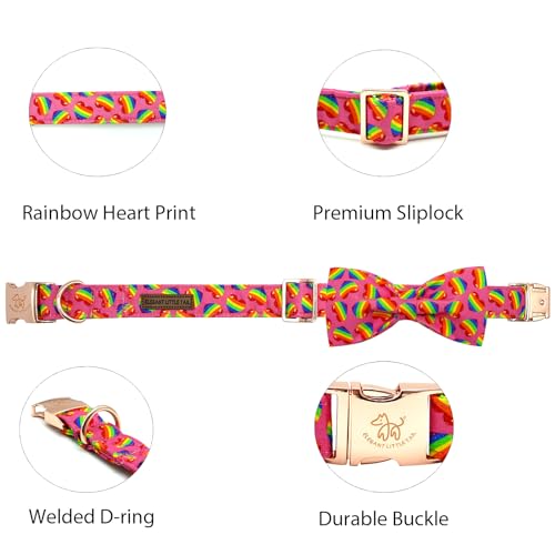 Dog Collar LGBT Rainbow Pet Collars with Bow Small (Rainbow Heart / Small (Pack of 1))