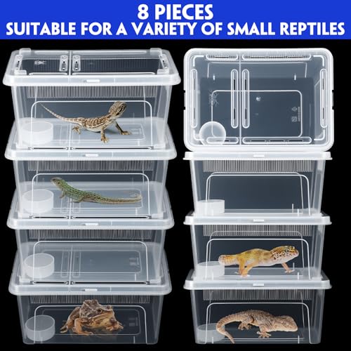 8 Pcs Reptile Breeding Box (Vent Strips / Clear / 10.6 x 7.4 x 4.7 Inch)