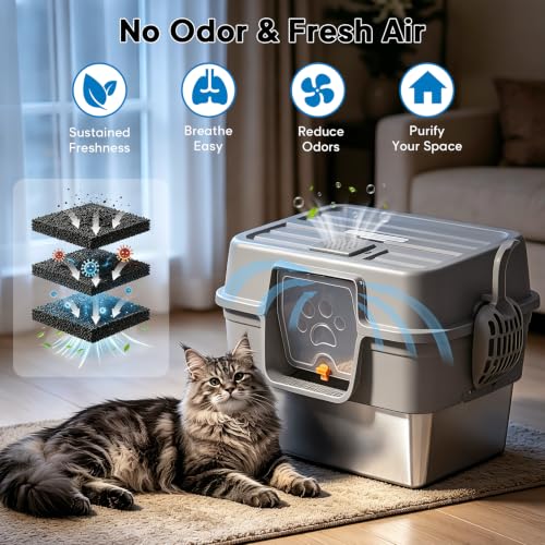 Stainless Steel Cat Litter Box with Lid (Slate)