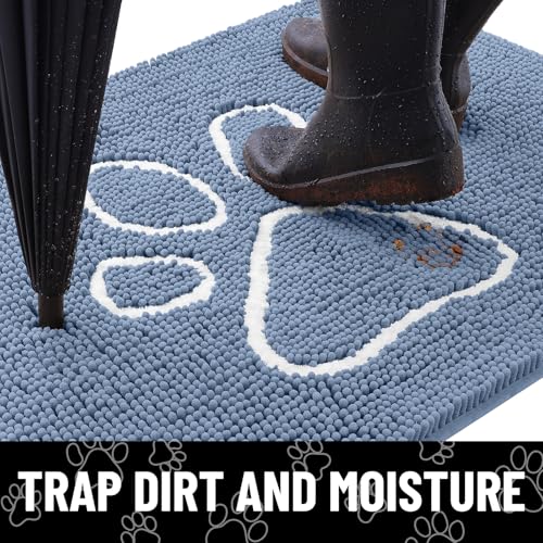 Dog Door Mat for Muddy Paws (48"X30" / Airy Blue and White)