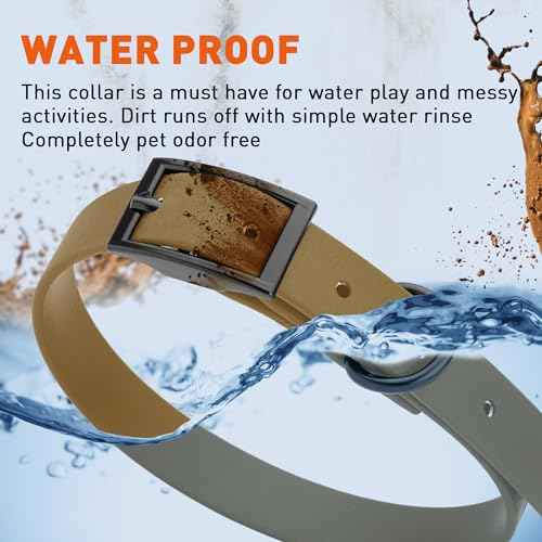 Biothane Waterproof Dog Collar Strong Coated Nylon Webbing with Black Hardware Odor (W5/8" x L12-15" / Coyote Brown)