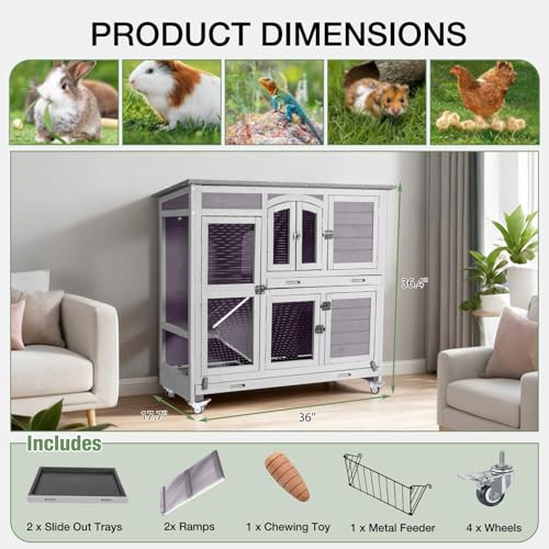 47.2" Two Story Rabbit Hutch with Wheels (Grey-AIR06)