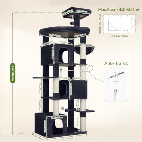 Large Cat Tree for Large Adult Cats (Dark Grey)