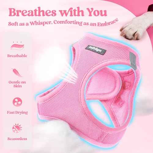 Dog Harness Small Sized and Leash Set (Light Pink / S (chest: 15.1 - 16.5"))