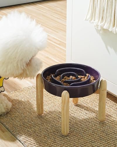 Ceramic Slow Feed Dog Bowls (Maze Purple+Stand / S-0.6 Cups)