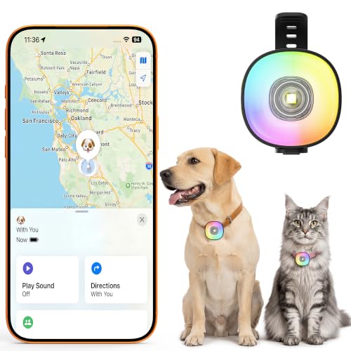 2-in-1 Dog Tracker GPS with LED Light, Pet GPS for Pets,Rechargeable (Black)