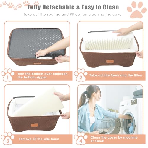 Dog Car Seat Memory Foam Booster for Medium Dogs up to 45 lbs (Brown / Medium)