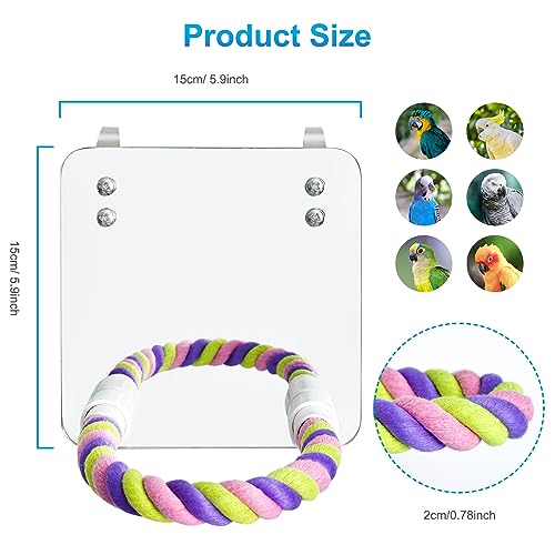 5.9" Bird Mirror with Rope Perch Bird Toys Swing
