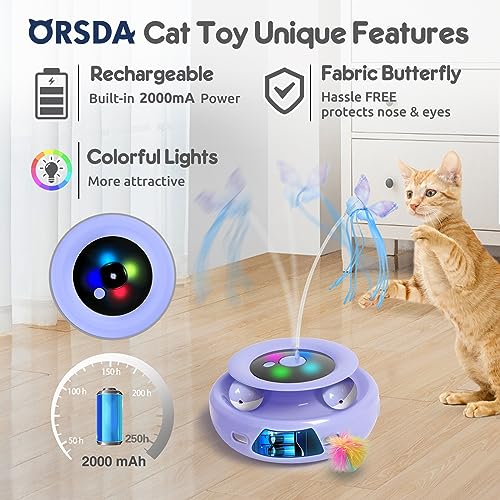 Cat Toy, 3-in-1 Automatic Interactive Electronic Moving Ambush Feather, Fluttering Butterfly, Track Balls, USB Rechargeable Powered Smart Indoor Exercise Kicker (Purple)