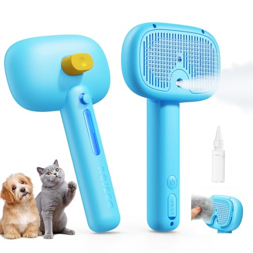3-in-1 Pet Steam Brush,Spray Hair Removal Detangling Comb,Blue (Blue)