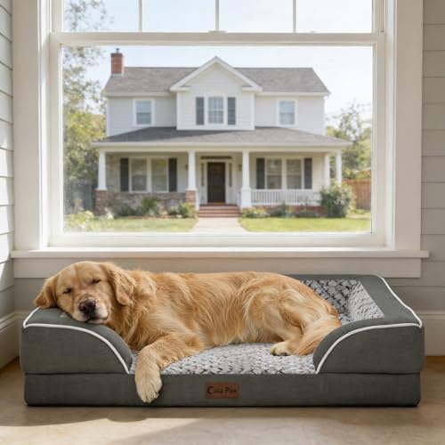 Waterproof Orthopedic Dog Bed for Medium Dogs (Dark Grey / 35.0"L x 22.0"W x 7.0"Th)