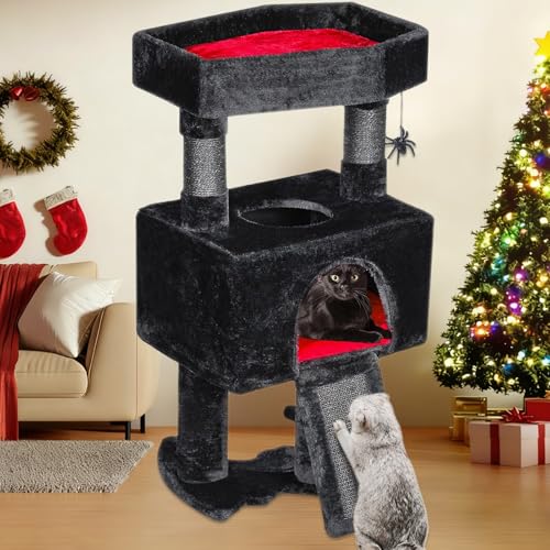 Cat Tree Tower for Indoor Cats (Black with Red)