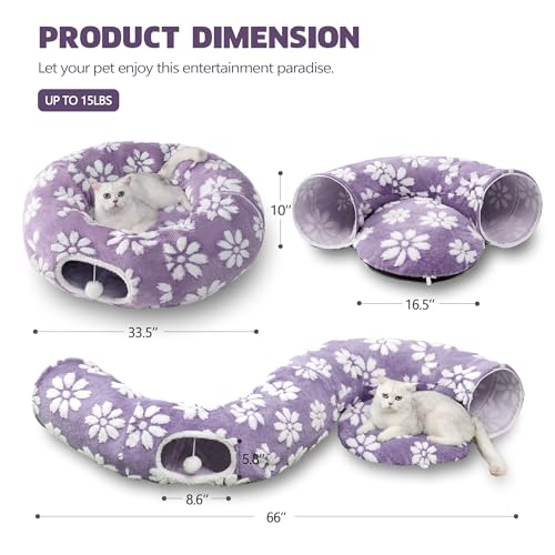 Cute Round Cat Tunnel for Indoor Cats (Purple Flower / Round)