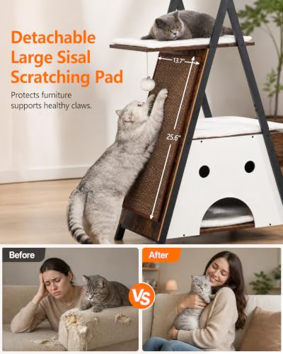 Modern Wood Cat Tree Tower for Indoor Cats Large Adult 67 (67 inch / Rustic Brown)