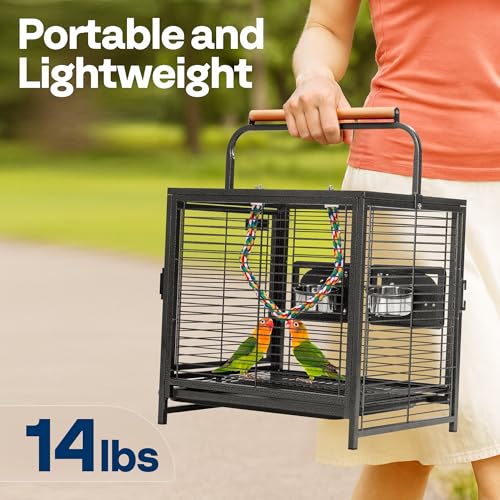 19 Inch Wrought Iron Travel Bird Cage for Cockatiel Parakeets (Black)