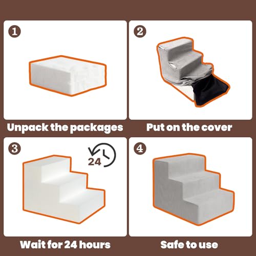 Dog Stairs for Small Dogs & Cats (Square Corner / 4 steps: 23.94''L×14.96''W×18.27''H)