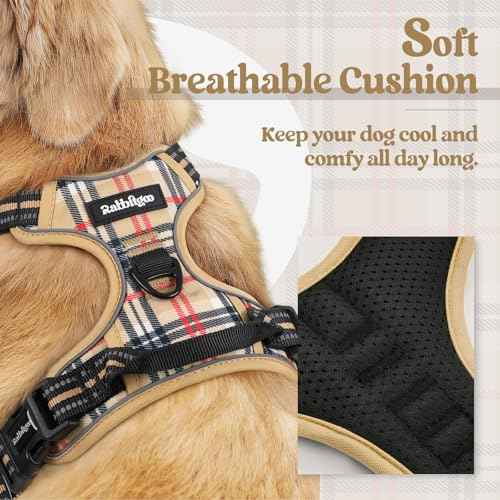 Dog Harness No Pull for Large Dogs with 2 Leash Clips (X-Large / Beige Plaid)