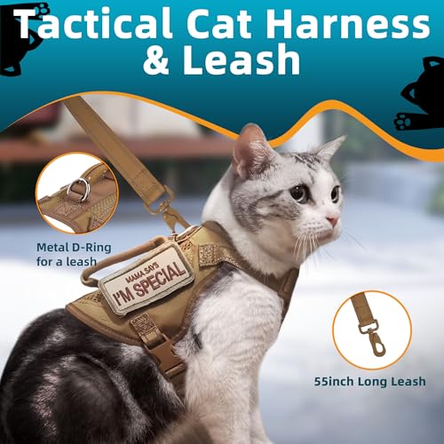 Tactical Cat Harness Black for Walking Esacpe Proof (Black / XL)