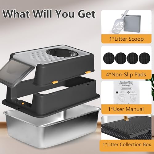 Stainless Steel Litter Box with Lid (Black / X-Large)