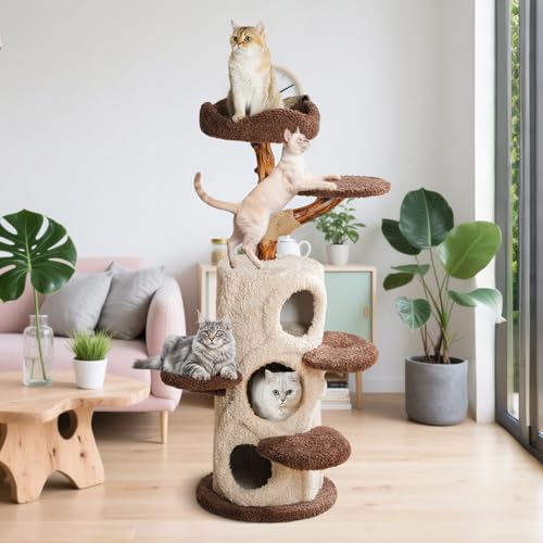 54.7'' Cat Tree Tower for Indoor Cats with 3 Condos (54.7-inch Forest Brown)