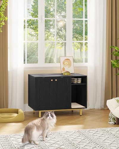 Cat Litter Box Enclosure (Black and Gold / 31.4"L x 19.6"W x 24"H)