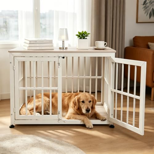 42 Inch Dog Crate Furniture for Large Medium Dogs (Beige / 42.1"L x 28.2"W x 29.7"H)