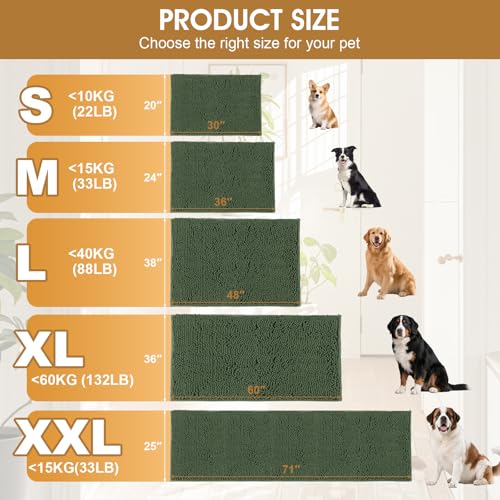 Dog Door Mat for Muddy Paws (Olive / 71" x 25")