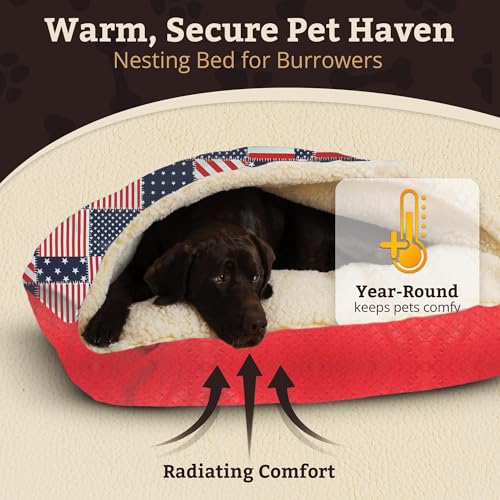 Rectangle Cozy Cave Dog Bed (Starpatch Red Diamond / Medium)