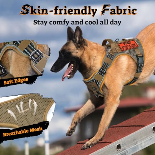 Tactical Dog Harness for Large Dogs (Xl(chest:23.6"-41.8",neck:21.7"-32.3",back:9.1") / Desert Camo)