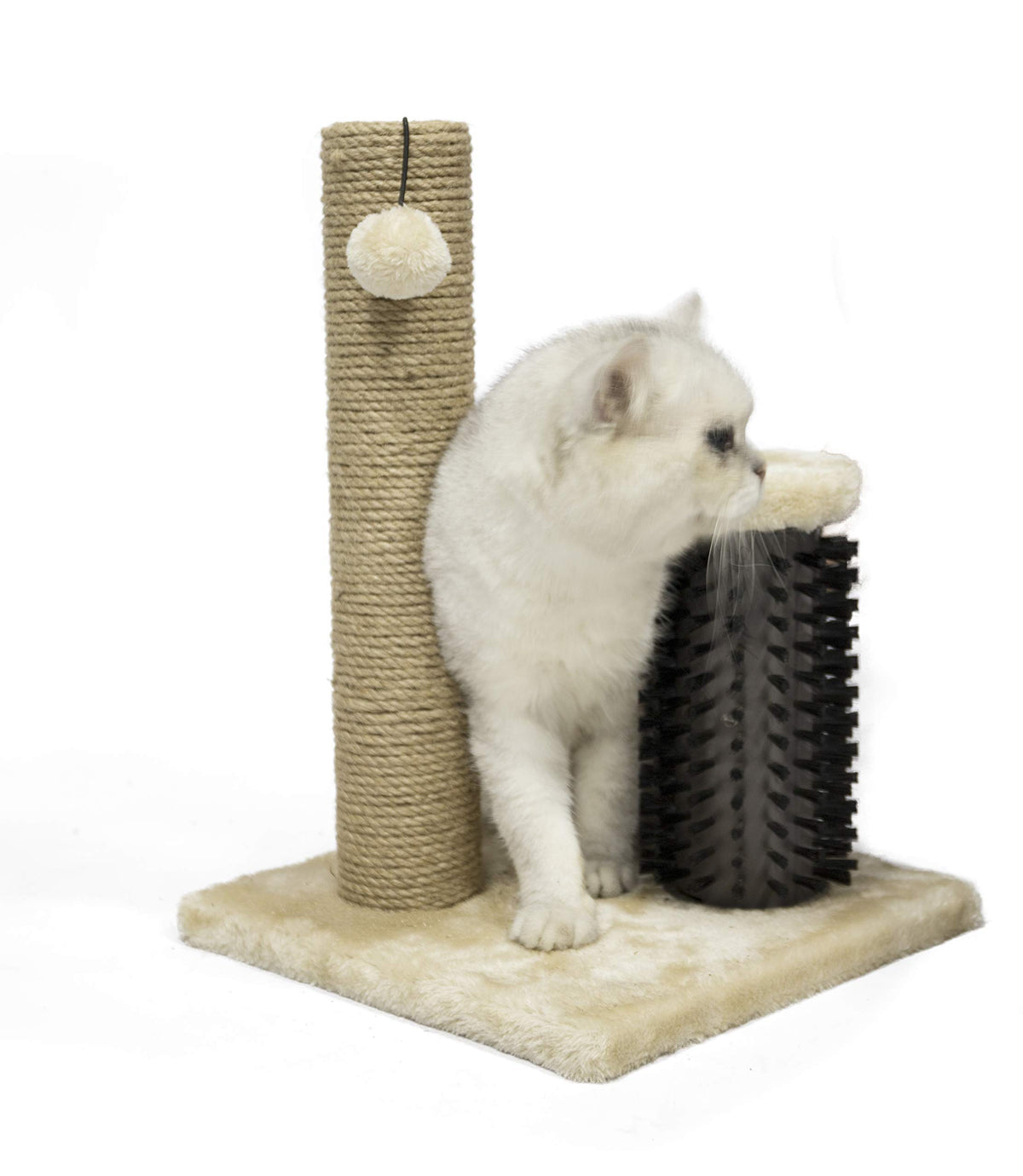 Cat Scratching Post with Self Groomer for Indoor Cats & Kittens (Scratching Post with Brush / Beige / 16.5" H)